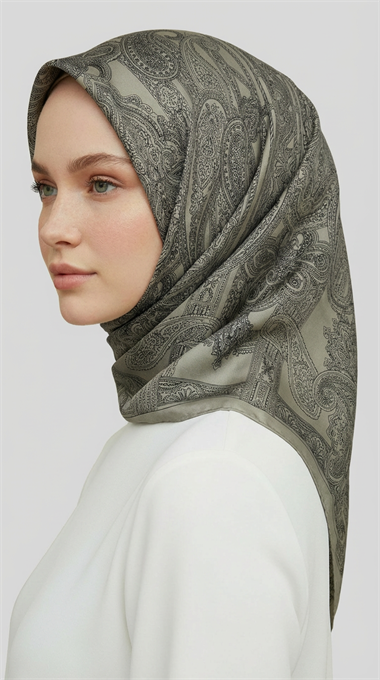 ETNİK DESEN TWİL POLYESTER EŞARP - HAKİ