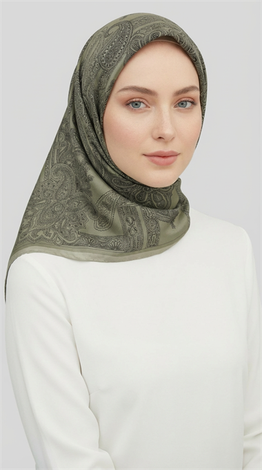 ETNİK DESEN TWİL POLYESTER EŞARP - HAKİ