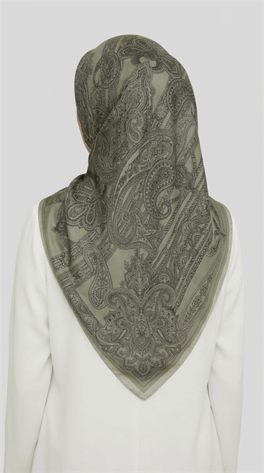 ETNİK DESEN TWİL POLYESTER EŞARP - HAKİ