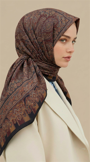 ETNİK DESEN TWİL POLYESTER EŞARP - KIRMIZI / SİYAH