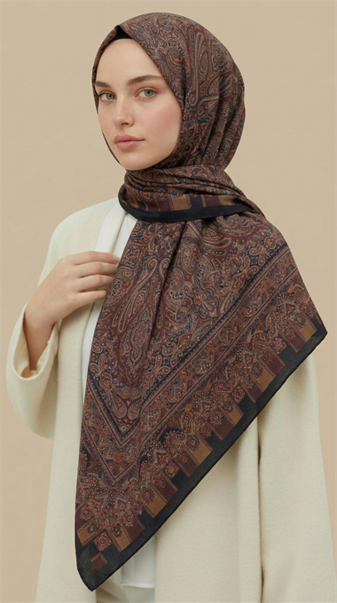 ETNİK DESEN TWİL POLYESTER EŞARP - KIRMIZI / SİYAH