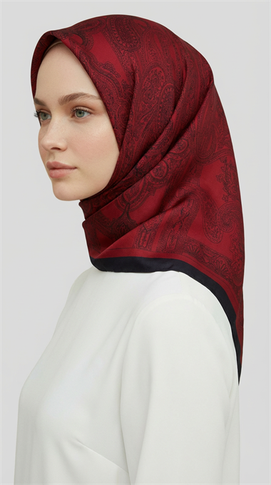 ETNİK DESEN TWİL POLYESTER EŞARP - KIRMIZI