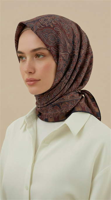 ETNİK DESEN TWİL POLYESTER EŞARP - KIRMIZI / SİYAH