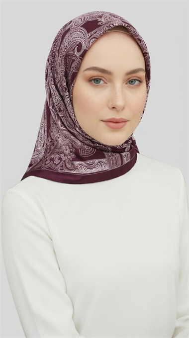 ETNİK DESEN TWİL POLYESTER EŞARP - MOR