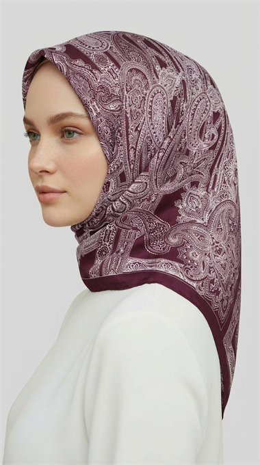 ETNİK DESEN TWİL POLYESTER EŞARP - MOR