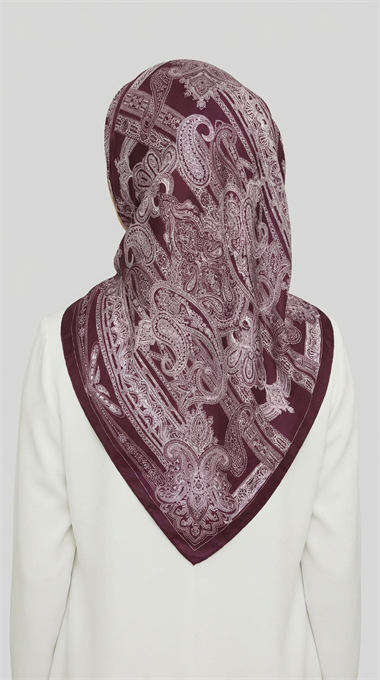 ETNİK DESEN TWİL POLYESTER EŞARP - MOR