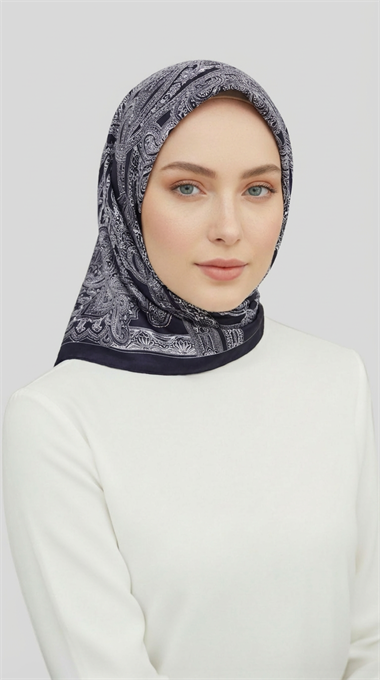 ETNİK DESEN TWİL POLYESTER EŞARP - SİYAH