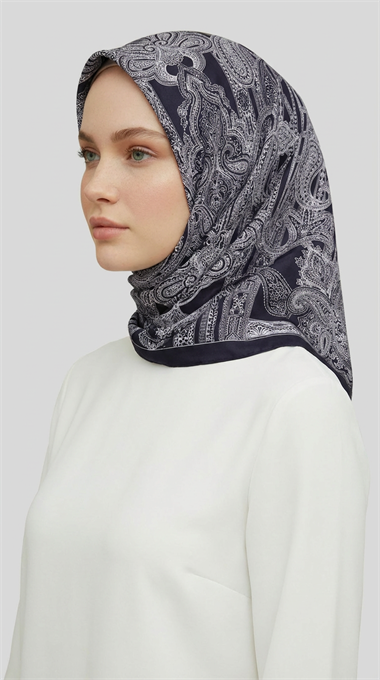 ETNİK DESEN TWİL POLYESTER EŞARP - SİYAH