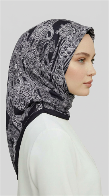 ETNİK DESEN TWİL POLYESTER EŞARP - SİYAH