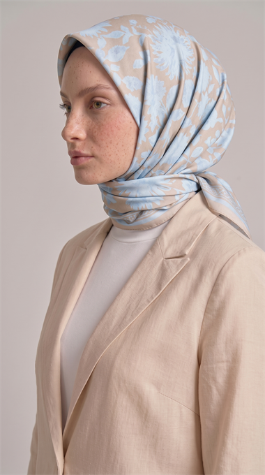FLORA COTTON EŞARP - MAVİ / KREM 