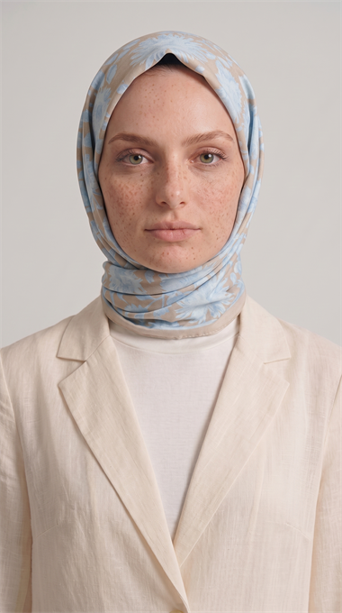 FLORA COTTON EŞARP - MAVİ / KREM 