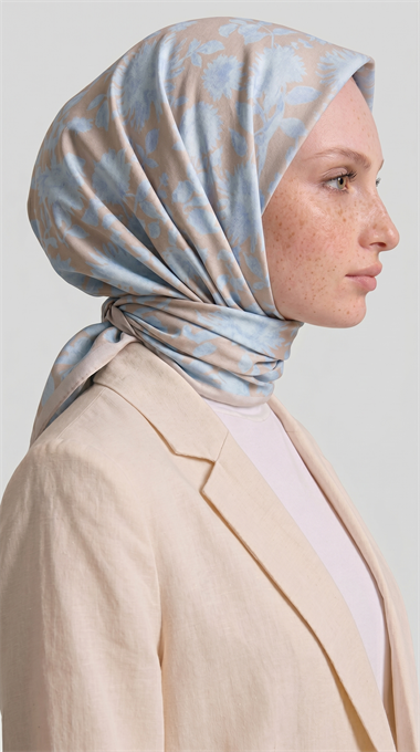 FLORA COTTON EŞARP - MAVİ / KREM 