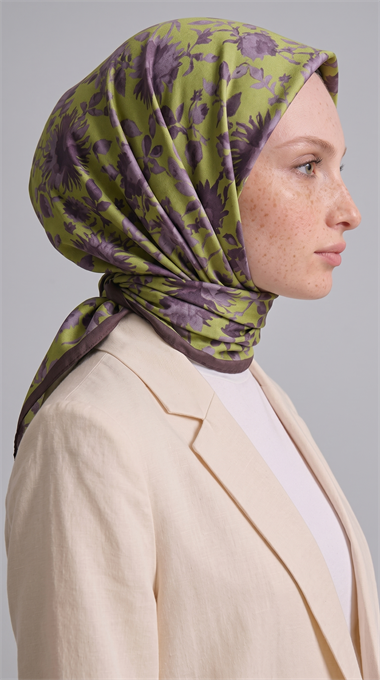 FLORA COTTON EŞARP - YEŞİL / KAHVERENGİ