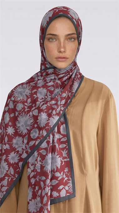 FLORA DESENLİ COTTON ŞAL - GRİ / BORDO