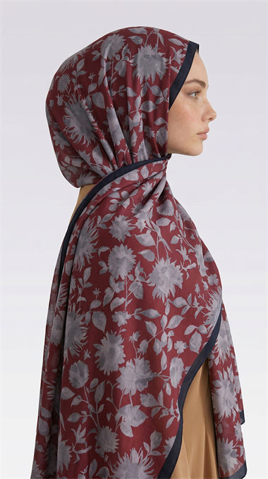 FLORA DESENLİ COTTON ŞAL - GRİ / BORDO