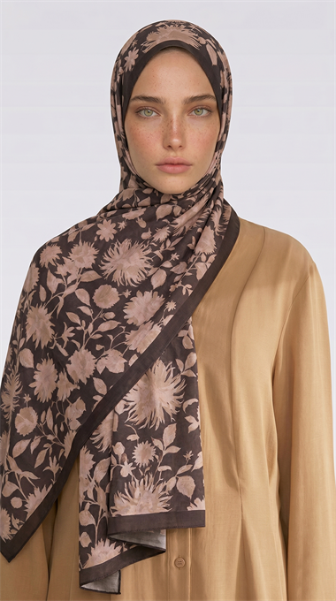 Karaca EşarpCOTTON ŞAL FLORA DESENLİ COTTON ŞAL - KAHVERENGİ 