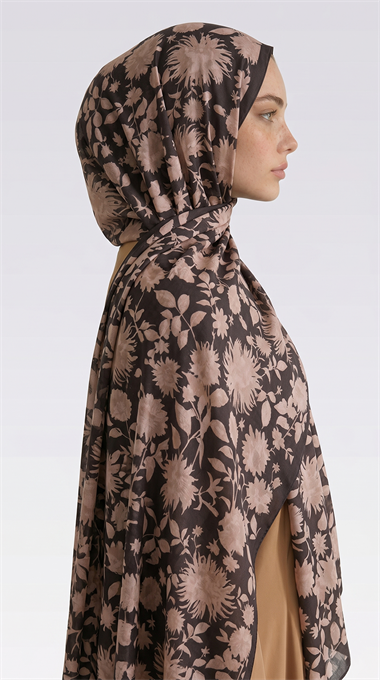 FLORA DESENLİ COTTON ŞAL - KAHVERENGİ 
