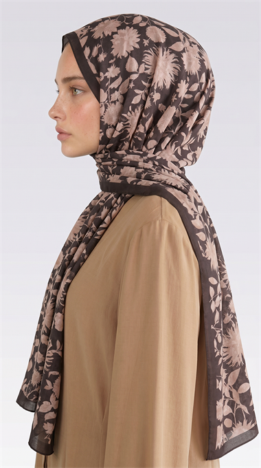 FLORA DESENLİ COTTON ŞAL - KAHVERENGİ 