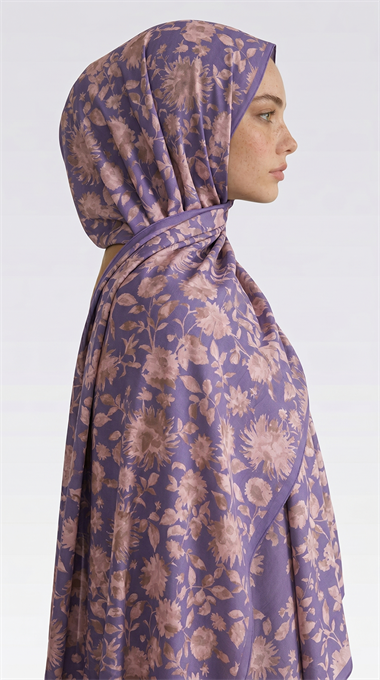 FLORA DESENLİ COTTON ŞAL - KREM / MOR