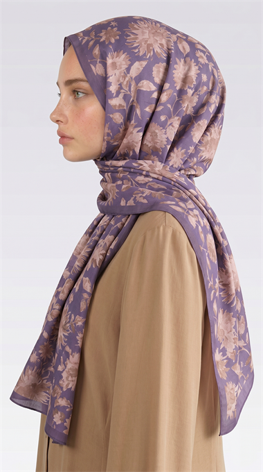 FLORA DESENLİ COTTON ŞAL - KREM / MOR