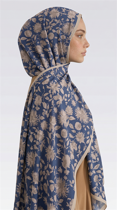 FLORA DESENLİ COTTON ŞAL - LACİVERT / KREM 