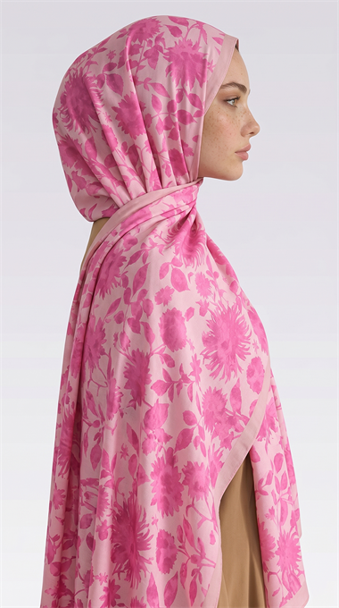FLORA DESENLİ COTTON ŞAL - PEMBE