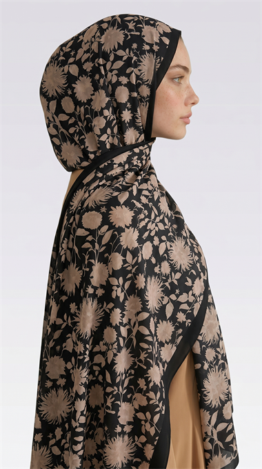 FLORA DESENLİ COTTON ŞAL - SİYAH / KREM 