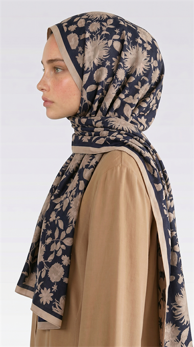 FLORA DESENLİ COTTON ŞAL - SİYAH / KREM 
