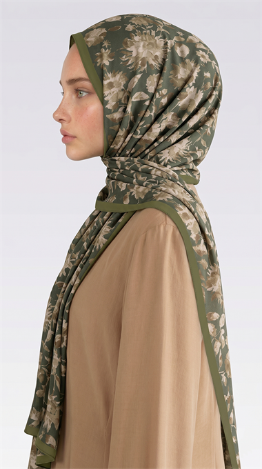 FLORA DESENLİ COTTON ŞAL - YEŞİL