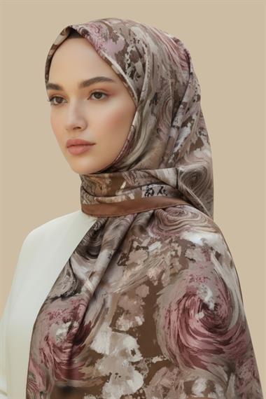 KARACA SARMAL DESEN VİSCON PAMUK  ŞAL - KAHVERENGİ 