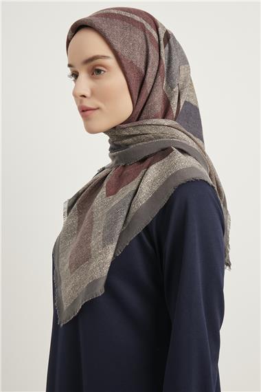 Karaca Yün Eşarp -  GRİ/BORDO