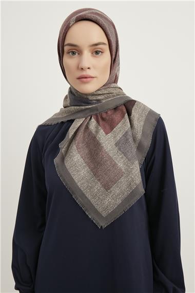 Karaca Yün Eşarp -  GRİ/BORDO