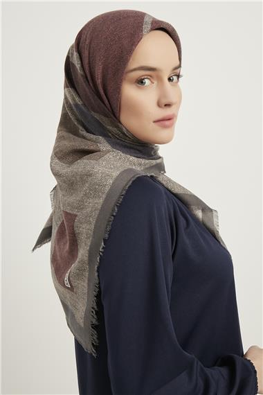 Karaca Yün Eşarp -  GRİ/BORDO