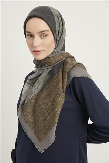 Karaca Yün Eşarp -  GRİ/GOLD