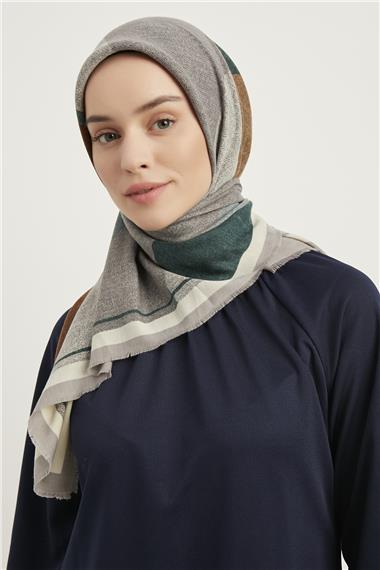 Karaca Yün Eşarp -  GRİ/GOLD