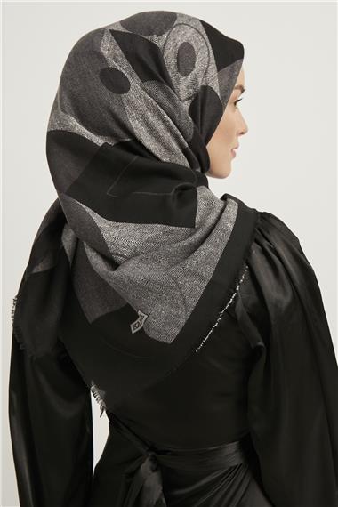 Karaca Yün Eşarp -  SİYAH/BEYAZ