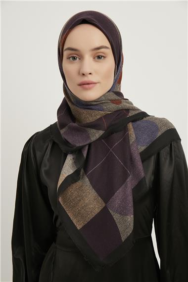 Karaca Yün Eşarp -  SİYAH/LİLA