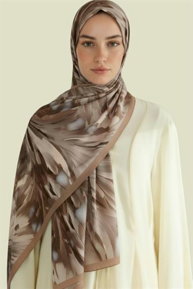 YAPRAK DESENLİ VİSCON ŞAL - KAHVERENGİ