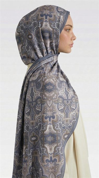 LARA MOTİF DESENLİ COTTON ŞAL - GRİ / EKRU
