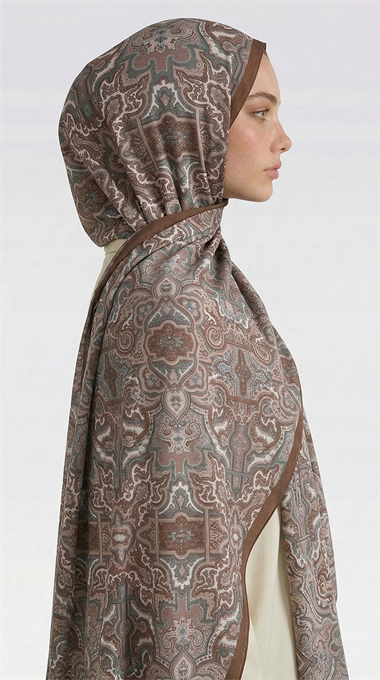 LARA MOTİF DESENLİ COTTON ŞAL - KAHVERENGİ / GRİ 