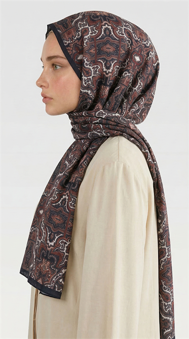 LARA MOTİF DESENLİ COTTON ŞAL - KAHVERENGİ / SİYAH