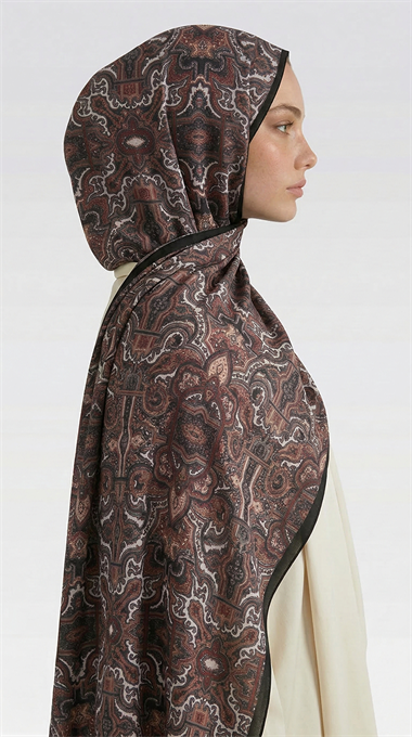 LARA MOTİF DESENLİ COTTON ŞAL - KAHVERENGİ / SİYAH