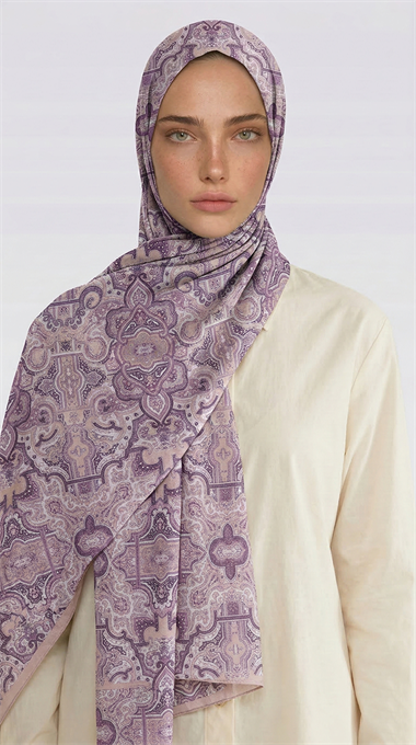 LARA MOTİF DESENLİ COTTON ŞAL - KREM / LİLA