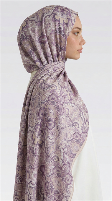 LARA MOTİF DESENLİ COTTON ŞAL - KREM / LİLA