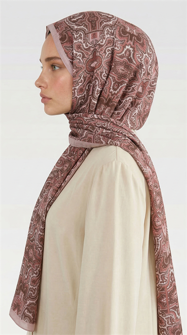 LARA MOTİF DESENLİ COTTON ŞAL - KREM / PUDRA