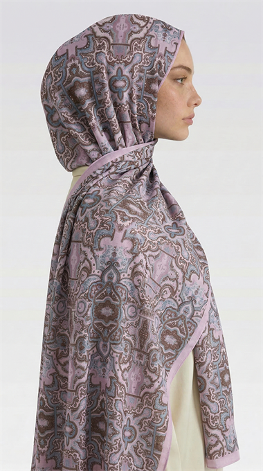 LARA MOTİF DESENLİ COTTON ŞAL - MAVİ / PUDRA