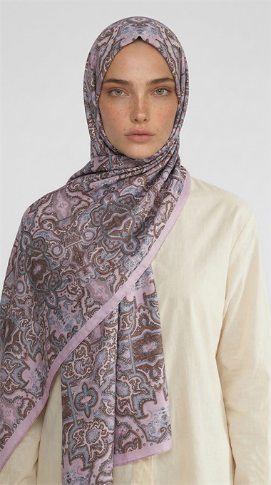 LARA MOTİF DESENLİ COTTON ŞAL - MAVİ / PUDRA