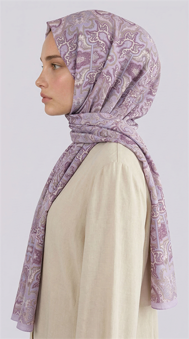 LARA MOTİF DESENLİ COTTON ŞAL -MOR / LİLA 