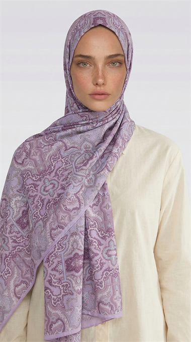 LARA MOTİF DESENLİ COTTON ŞAL -MOR / LİLA 