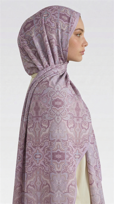 LARA MOTİF DESENLİ COTTON ŞAL -MOR / LİLA 